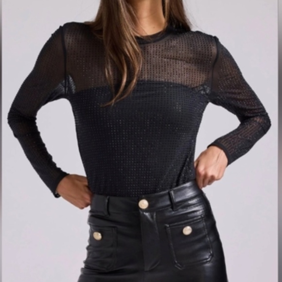 Generation Love COLE Crystal Beaded Black Elegant Long Sleeve Top NWT Large - Picture 1 of 9